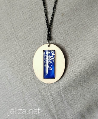 glass and wood reverse-painted pendant