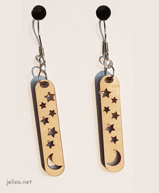 Dangling wood moon and stars column earrings